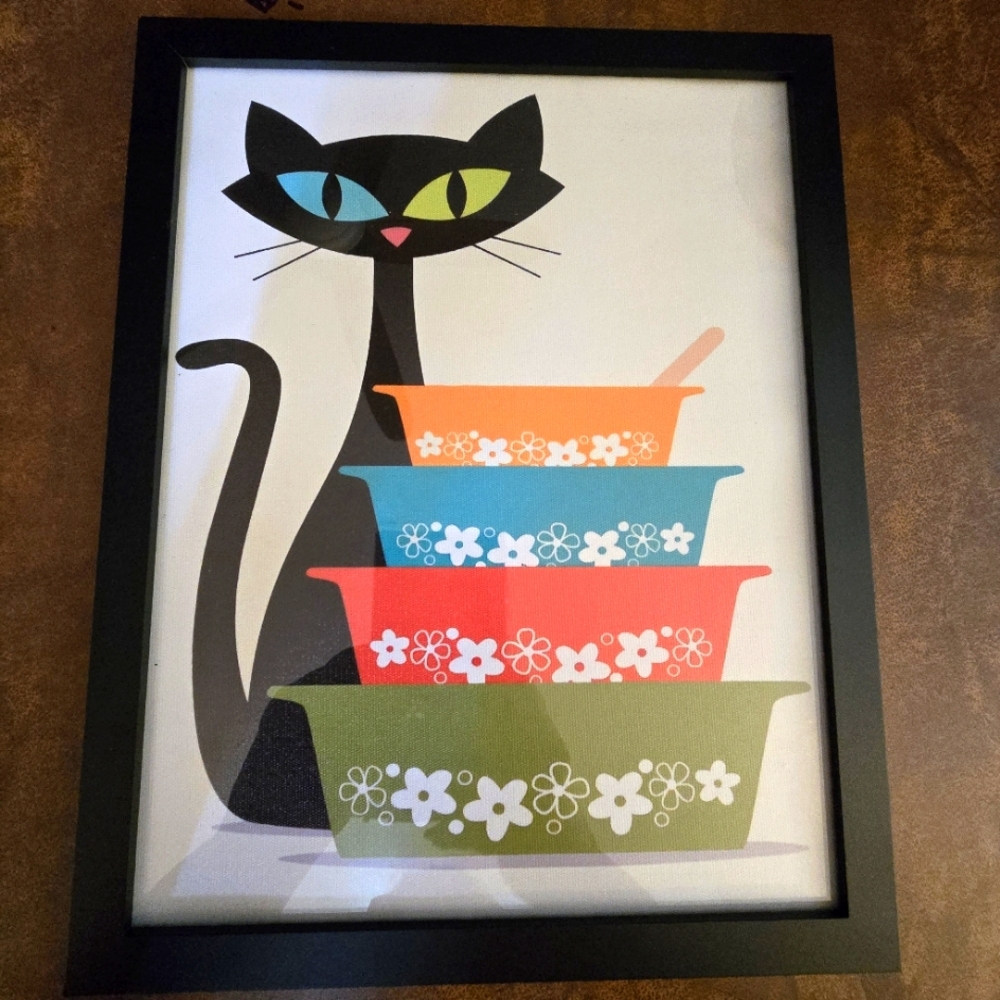 Retro Pyrex MCM Black Cat Picture